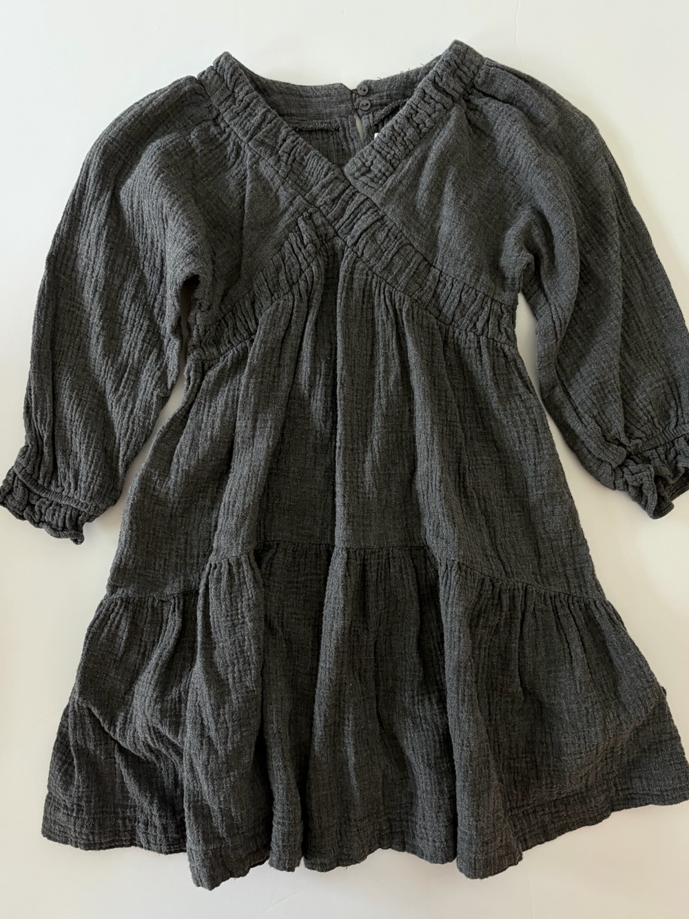 Zara Girls Long Sleeve Muslin Gauze Cotton Dress Dark Gray Size 7 Fall Autumn